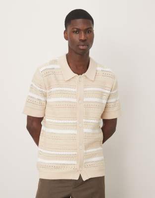 Selected Selected knitted shirt in beige stripe-Neutral