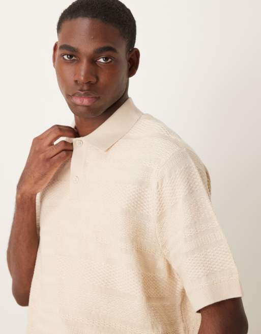 Selected knitted texture polo in cream , 3 of 4