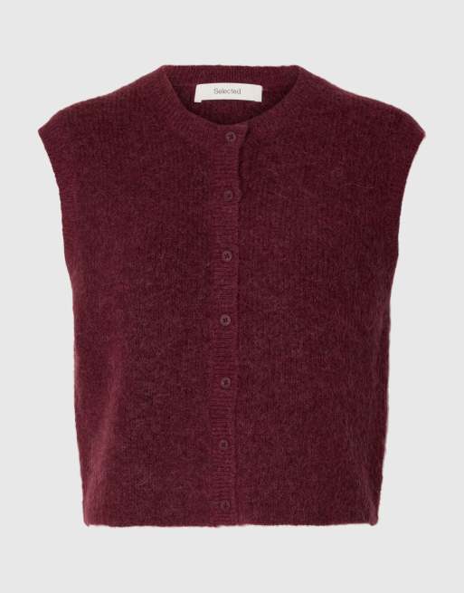 Selected Knitted vest in tawny port1, 6 of 6