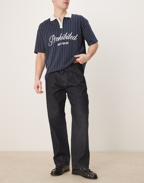 Selected – Kobe – Jeans in dunklem Marineblau mit lockerem Schnitt und Bundfalten - view 1