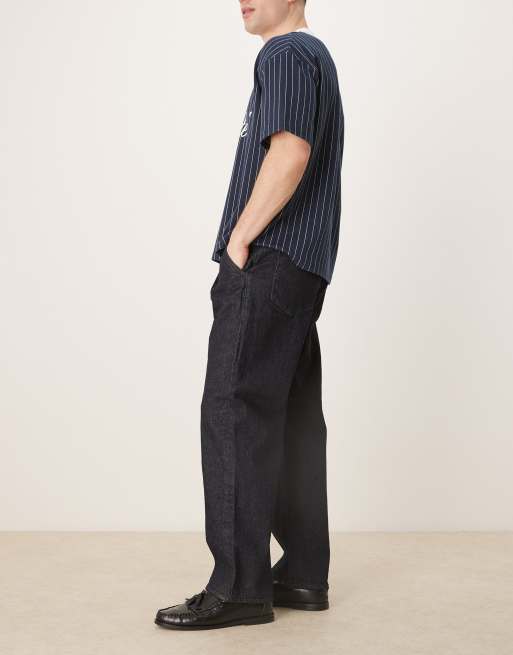 Selected Kobe loose fit pleat jeans in dark navy , 3 of 5