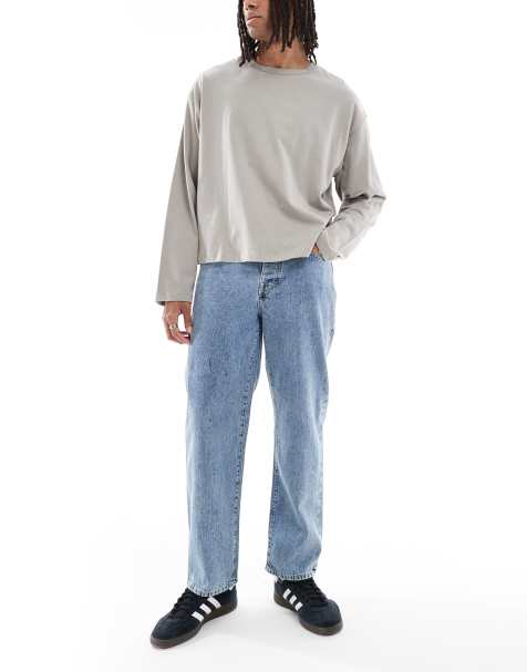 Selected Kobe wide fit jeans in mid blue 