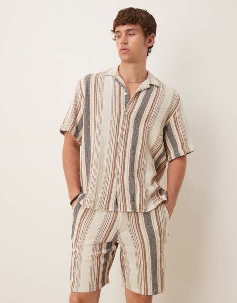 Selected 100% cotton co-ord textured stripe shorts in multi 