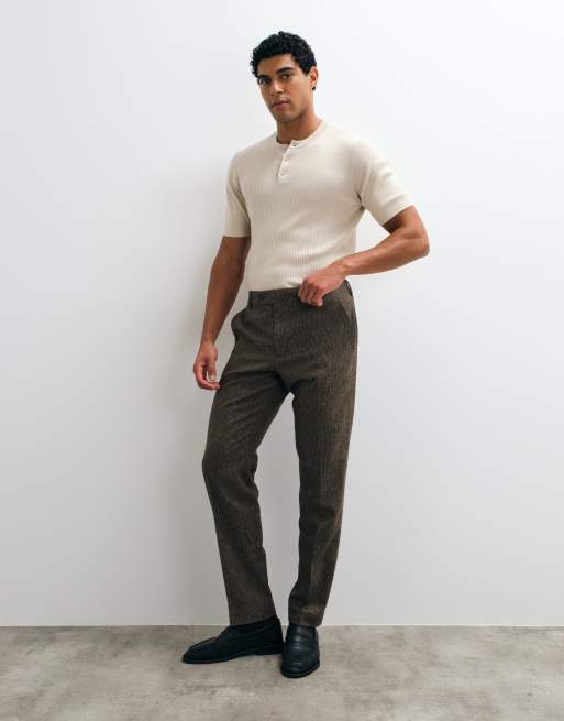 Selected Kombiteil schmal geschnittene Karohose aus Wollmix in Braun, 2 von 5
