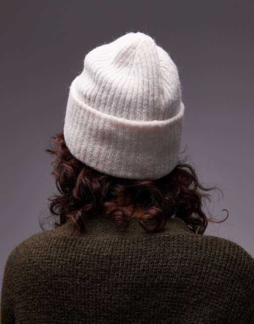 Selected – Krämvit, fluffigt stickad mössa, 2 av 3