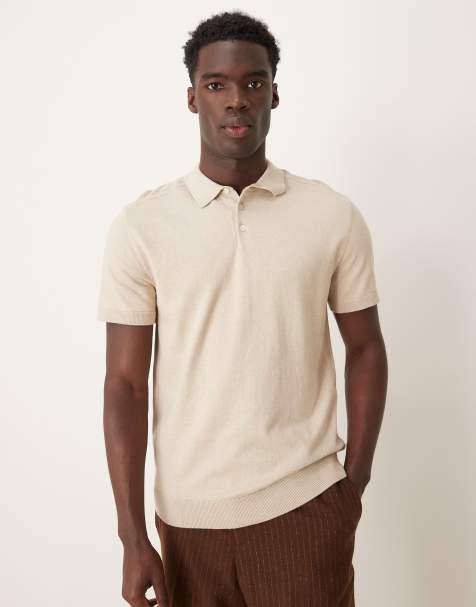 Selected knitted polo shirt in cream 