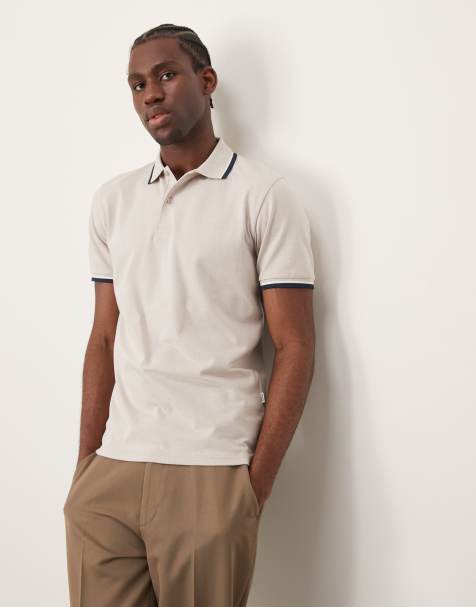 Selected tipped polo shirt in cream 