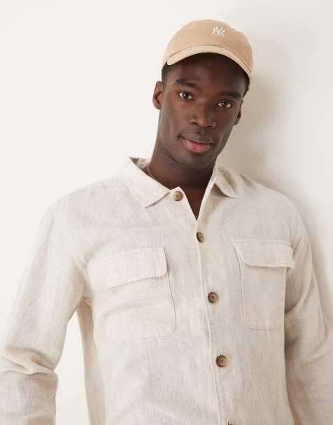 Selected linen overshirt in cream 