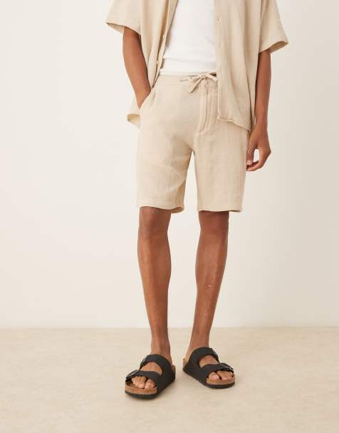 Selected 100% cotton co-ord textured shorts in cream 