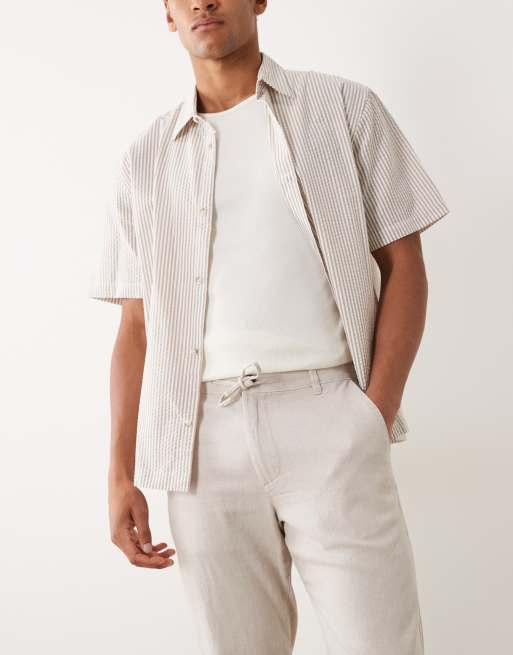 Selected – Kremowe ściągane na sznurek spodnie z domieszką lnu, 2 z 5