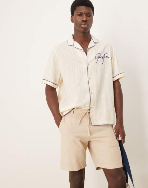 Selected linen blend shorts in cream 