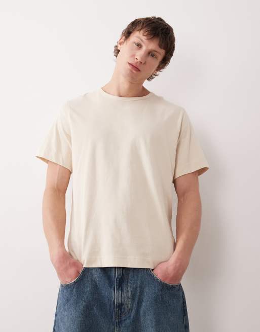 Selected – Kremowy gruby T-shirt z grafiką na plecach, 3 z 5