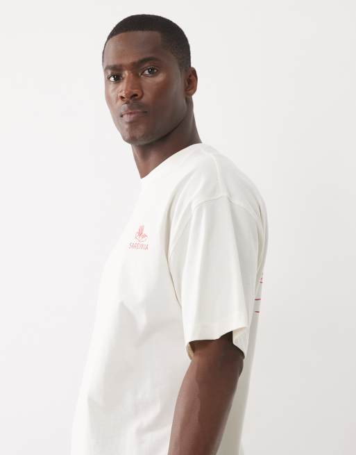 Selected – Kremowy T-shirt oversize z nadrukiem „Sardinia“ na plecach, 2 z 5