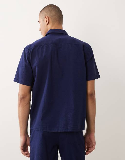 Selected – Kurzärmliges Seersucker-Hemd in Marineblau, Kombiteil, 5 von 5