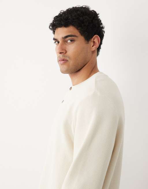 Selected – Langärmliges Henley-Shirt aus schwerem Stoff in Cremeweiß mit Waffelstruktur, 4 von 5