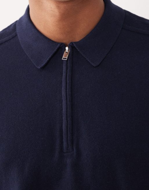 Selected – Langärmliges Polohemd aus 100% Baumwolle in Marineblau mit kurzem Reißverschluss, 5 von 5