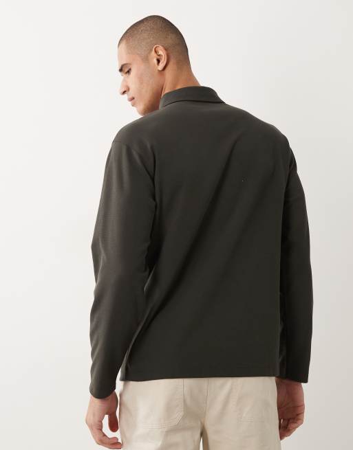Selected – Langärmliges Polohemd in Braun mit Waffelstruktur, 5 von 5