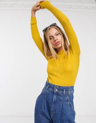 yellow ribbed long sleeve top