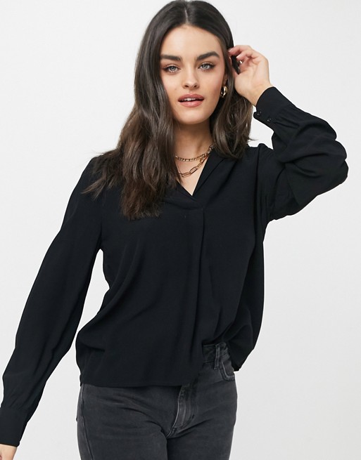 Selected line detail high neck blouse in black