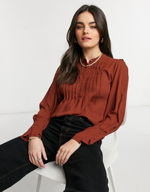 Selected line detail high neck blouse in red