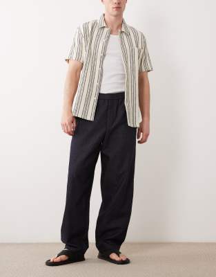 Selected Linen Blend Barrel Leg Pants In Blue