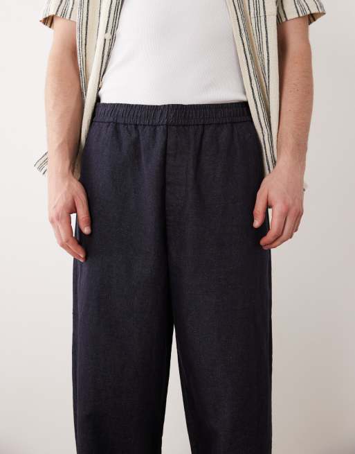 Selected linen blend barrel leg pants in indigo wash, 4 of 5
