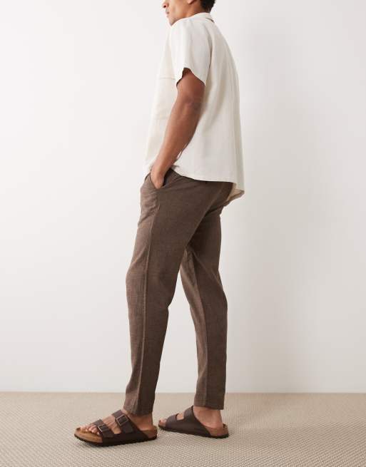 Selected linen blend drawstring pants in brown, 3 of 5