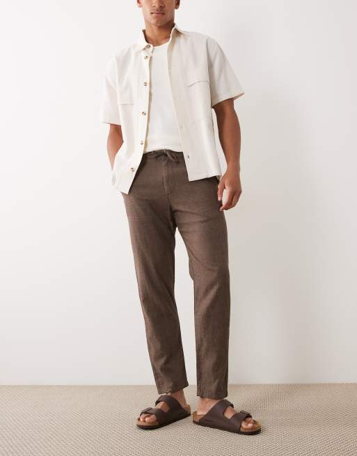 Selected linen blend drawstring pants in brown, 5 of 5