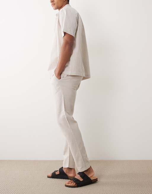 Selected linen blend drawstring pants in cream, 3 of 5