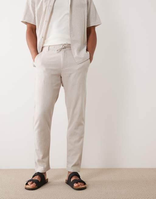 Selected linen blend drawstring pants in cream, 5 of 5