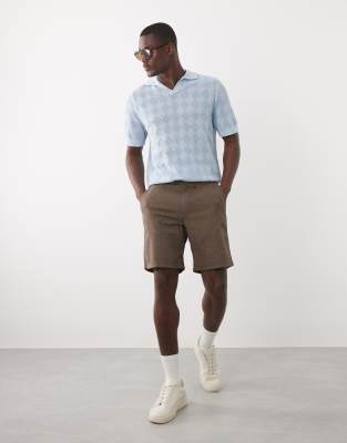 Selected Linen Blend Drawstring Shorts In Brown