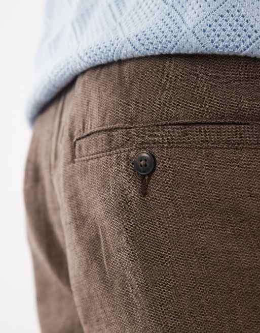 Selected linen blend drawstring shorts in brown, 4 of 5