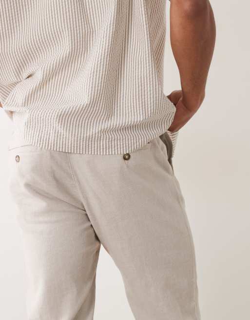 Selected linen blend drawstring trousers in cream, 4 of 5