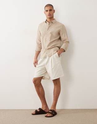 Selected Linen Blend Long Sleeve Shirt In Neutral