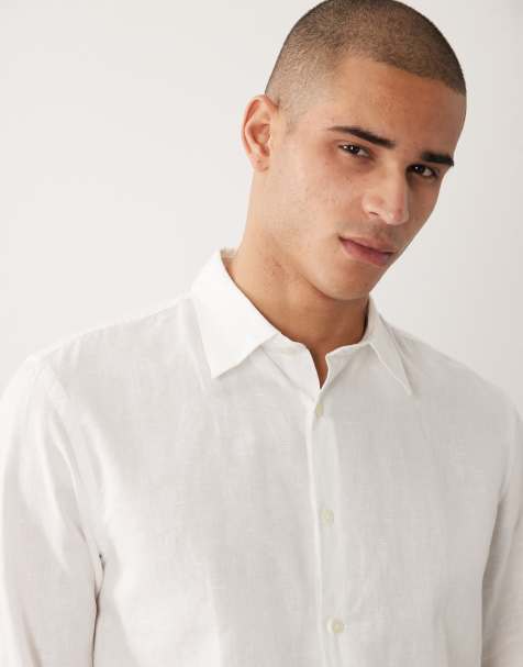 Selected linen blend long sleeve shirt in white - view 1