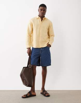 Selected Linen Blend Long Sleeve Shirt In Yellow