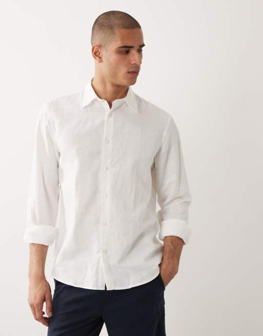 Selected linen blend long sleeved shirt in white, 3 of 5