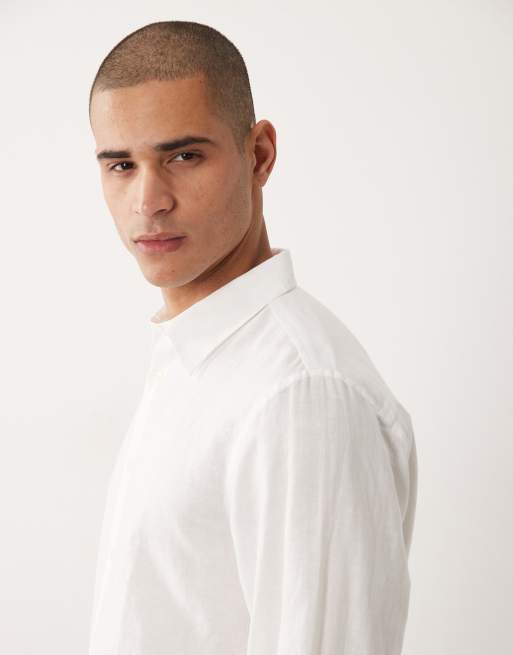 Selected linen blend long sleeved shirt in white, 4 of 5