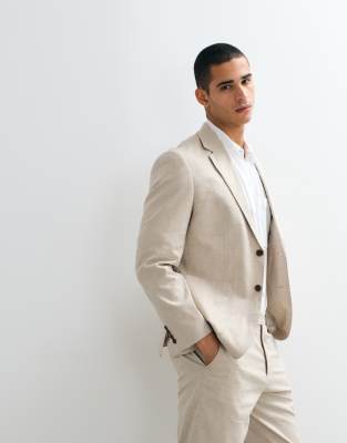 Selected Linen Blend Regular Suit Jacket In White