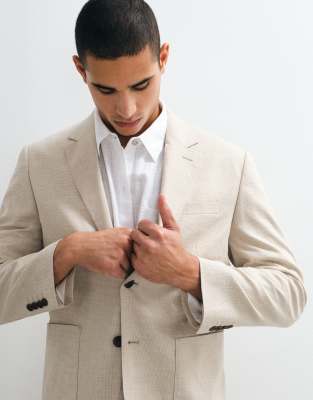 Selected Linen Blend Regular Suit Jacket In White