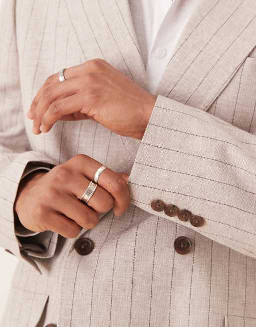 Selected linen blend relaxed fit blazer in cream pinstripe , 5 of 5