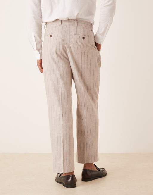 Selected linen blend relaxed fit pants in cream pinstripe , 4 of 5