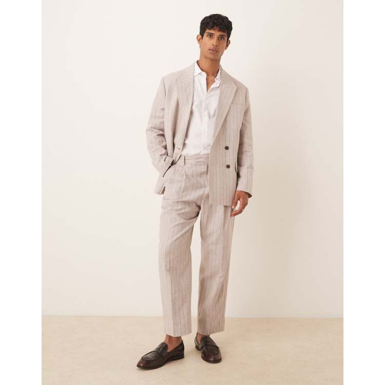 Selected linen blend relaxed fit trouser in cream pinstripe ASOS