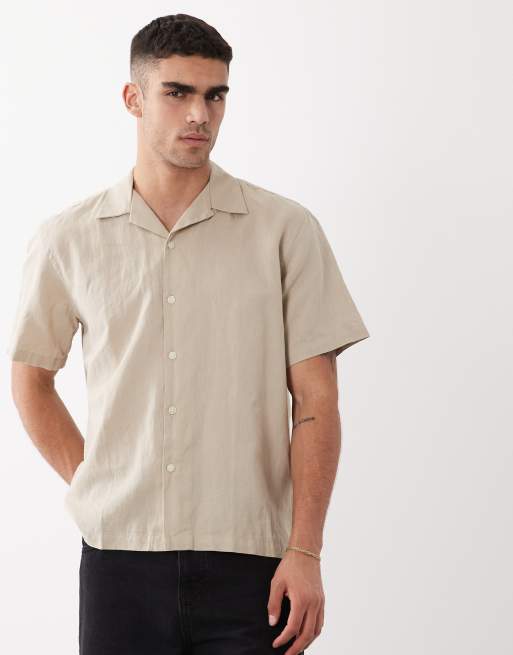 Selected linen blend short sleeve shirt in beige , 2 of 5