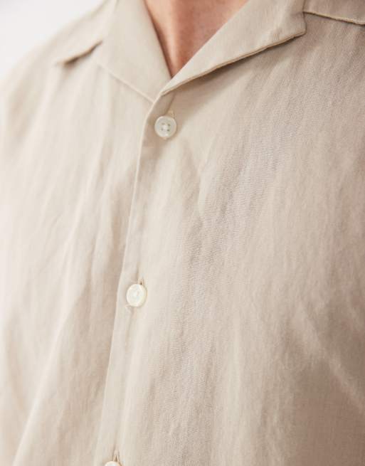 Selected linen blend short sleeve shirt in beige , 3 of 5
