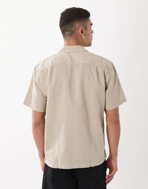 Selected linen blend short sleeve shirt in beige , 5 of 5