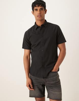 Selected linen blend short sleeve shirt in black
