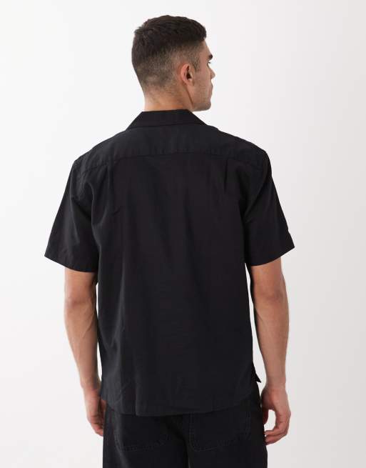 Selected linen blend short sleeve shirt in black , 5 of 5
