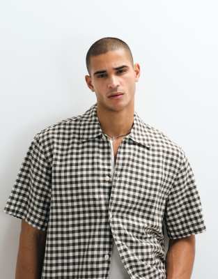 Selected Linen Blend Short Sleeve Shirt In Multi