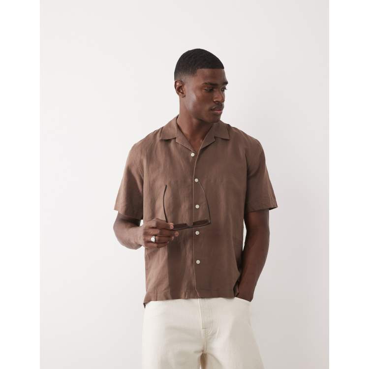 mens brown short sleeve dress shirt Short Sleeve Oxford Button Shirt for Tall Men in Espresso L / Tall / Espresso